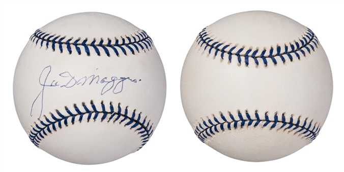 Lot of (2) Joe DiMaggio OAL Budig Baseballs With DiMaggio Day Logo, 1 Signed By DiMaggio (Family LOA)